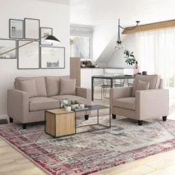 2pc Georgia Fabric Loveseat And Accent Chair Set Taupe - CorLiving