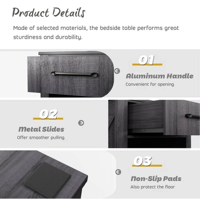 Costway Nightstand With Drawer And Shelf Rustic Wooden Bedside Table Bedroom Brown / Natural / Black 6 Costway Nightstand With Drawer And Shelf Rustic Wooden Bedside Table Bedroom Brown / Natural / Black - Image 6