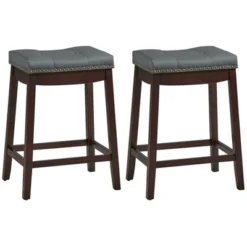 Costway Set Of 2 Nailhead Saddle Bar Stools 24'' Counter Stools Brown/White With Grey Cushion 17 Costway Set Of 2 Nailhead Saddle Bar Stools 24'' Counter Stools Brown/White With Grey Cushion -Furniture Haven Shop GUEST 71a0ec86 8f7b 4c30 b7e4 6cd2cc83532a