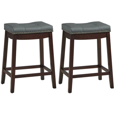Costway Set Of 2 Nailhead Saddle Bar Stools 24'' Counter Stools Brown/White With Grey Cushion 9 Costway Set Of 2 Nailhead Saddle Bar Stools 24'' Counter Stools Brown/White With Grey Cushion - Image 9