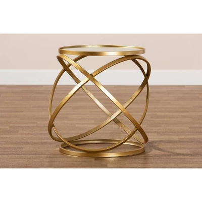 Desma Glam With Luxe Metal And Mirrored Glass End Table Gold - Baxton Studio 3 Desma Glam With Luxe Metal And Mirrored Glass End Table Gold - Baxton Studio - Image 3