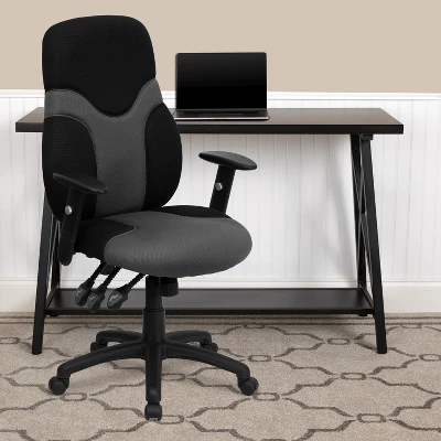 Emma And Oliver High Back Ergonomic Black/Gray Mesh Swivel Task Office Chair W/ Adjustable Arms 1 Emma And Oliver High Back Ergonomic Black/Gray Mesh Swivel Task Office Chair W/ Adjustable Arms