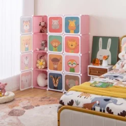 Costway 12-Cube Kids Wardrobe Baby Dresser Bedroom Armoire Clothes Hanging Closet With Door Blue/Pink 14 Costway 12-Cube Kids Wardrobe Baby Dresser Bedroom Armoire Clothes Hanging Closet With Door Blue/Pink -Furniture Haven Shop GUEST 72bfccda e0c4 4514 b17f 8d2902b5c8ef