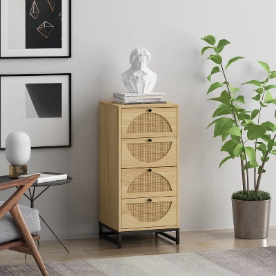 Arina Farmhouse Natural Rattan Vertical 4 With Deep Drawers Dresser-The Pop Maison 1 Arina Farmhouse Natural Rattan Vertical 4 With Deep Drawers Dresser-The Pop Maison