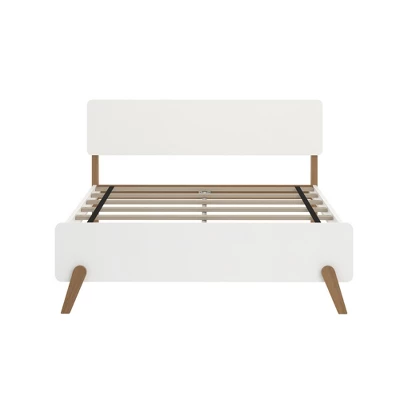 Max & Lily Mid-Century Modern Full-Size Panel Bed, White/Pecan 2 Max & Lily Mid-Century Modern Full-Size Panel Bed, White/Pecan - Image 2