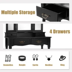 Costway Black Tri Folding Mirror Vanity Makeup Table Stool 4 Drawers -Furniture Haven Shop GUEST 75f802c7 7c5c 478b a3e3 cad832913887