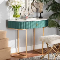 1 Drawer Beale Velvet Upholstered And Brushed Console Table Green/Gold - Baxton Studio 14 1 Drawer Beale Velvet Upholstered And Brushed Console Table Green/Gold - Baxton Studio -Furniture Haven Shop GUEST 760cec46 ca09 49d3 812b ee5335396259