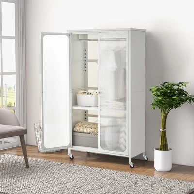 Costway Storage Wardrobe Cabinet Mobile Armoire Closet With Hanging Rod & Adjustable Shelf 3 Costway Storage Wardrobe Cabinet Mobile Armoire Closet With Hanging Rod & Adjustable Shelf - Image 3