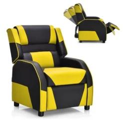Costway Kids Youth Gaming Sofa Recliner W/Headrest & Footrest PU Leather YellowWhiteBluePink -Furniture Haven Shop GUEST 78086020 4c46 429d 81ed a3240ad3b0ba
