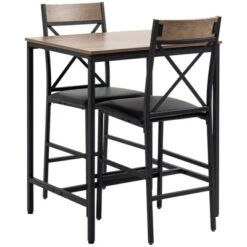 HOMCOM 3 Piece Bar Table And Chair Set, Dining Table And Armless Chairs Set With PU Padded Stools And Steel Frame, Brown -Furniture Haven Shop GUEST 7839f9d3 b478 4d16 8124 ba9599b484a2