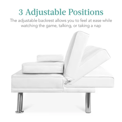 Best Choice Products Modern Faux Leather Convertible Futon Sofa W/ Removable Armrests, Metal Legs, 2 Cupholders - White 1 Best Choice Products Modern Faux Leather Convertible Futon Sofa W/ Removable Armrests, Metal Legs, 2 Cupholders - White