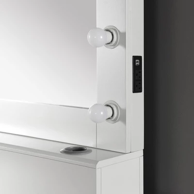 2pc Grayde 3 Drawer Vanity Table And Mirror Set With Bulbs And USB Ports Luminous White - MiBasics 3 2pc Grayde 3 Drawer Vanity Table And Mirror Set With Bulbs And USB Ports Luminous White - MiBasics - Image 3