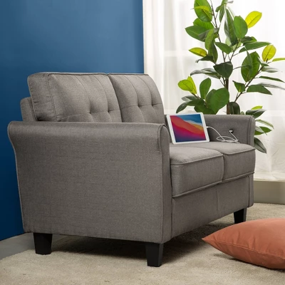 56.7" Sayan Loveseat Sofa With USB Sand Gray - Zinus 2 56.7" Sayan Loveseat Sofa With USB Sand Gray - Zinus - Image 2