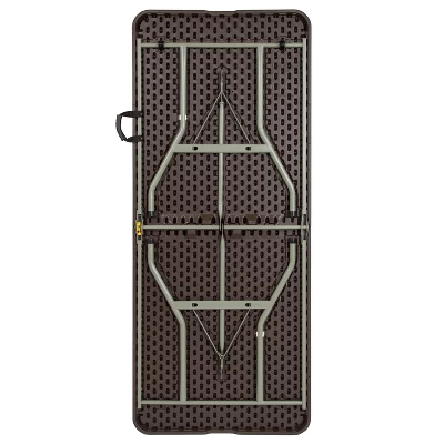 Emma And Oliver 6-Foot Bi-Fold Brown Rattan Plastic Folding Table With Handle - Event Table 3 Emma And Oliver 6-Foot Bi-Fold Brown Rattan Plastic Folding Table With Handle - Event Table - Image 3