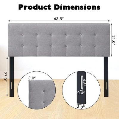 Costway Full/Queen Size Headboard Linen Fabric Upholstered Button Tufted Solid Wood Leg 2 Costway Full/Queen Size Headboard Linen Fabric Upholstered Button Tufted Solid Wood Leg - Image 2