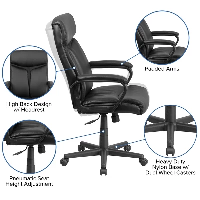 Flash Furniture Raya High Back Black LeatherSoft Executive Swivel Office Chair With Slight Mesh Accent And Arms 2 Flash Furniture Raya High Back Black LeatherSoft Executive Swivel Office Chair With Slight Mesh Accent And Arms - Image 2