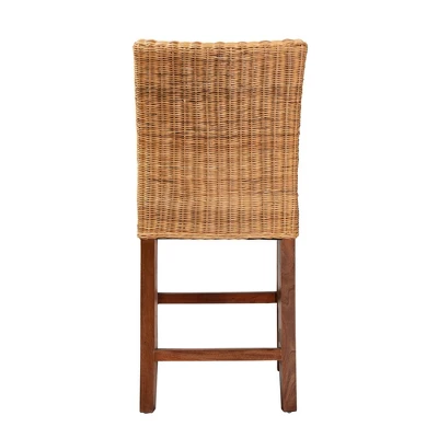 Racquel Natural Rattan And Mahogany Wood Counter Height Barstool Walnut Brown - Bali & Pari 4 Racquel Natural Rattan And Mahogany Wood Counter Height Barstool Walnut Brown - Bali & Pari - Image 4