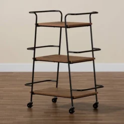 Small Bernard Rustic Industrial Metal And Wood 3 Tier Mobile Wine Bar Cart Black/Walnut - Baxton Studio 18 Small Bernard Rustic Industrial Metal And Wood 3 Tier Mobile Wine Bar Cart Black/Walnut - Baxton Studio -Furniture Haven Shop GUEST 7b7ef752 ce3e 482f b796 fa2fd1bafbc6