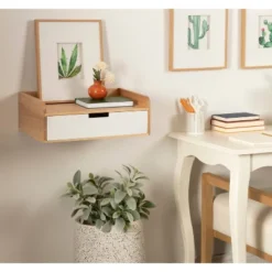 18" X 7" Kitt Floating Side Table Shelf White/Natural - Kate & Laurel All Things Decor -Furniture Haven Shop GUEST 7cc19e56 b342 4ab5 8c32 bbcb2857446b