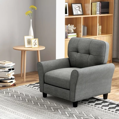 Costway Upholstered Modern Accent Chair Mid-Century Armchair With Sturdy Legs Grey/Beige 4 Costway Upholstered Modern Accent Chair Mid-Century Armchair With Sturdy Legs Grey/Beige - Image 4