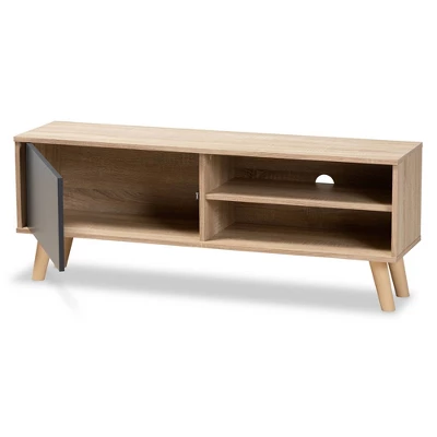Mallory Two-Toned Oak Wood TV Stand For TVs Up To 55" Oak/Gray - Baxton Studio 1 Mallory Two-Toned Oak Wood TV Stand For TVs Up To 55" Oak/Gray - Baxton Studio
