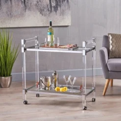 Mirren Modern Glass Bar Trolley Clear - Christopher Knight Home