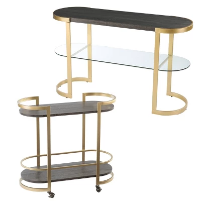 Lyflon Rolling Bar Cart Black/Gold - Aiden Lane 8 Lyflon Rolling Bar Cart Black/Gold - Aiden Lane - Image 8