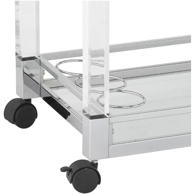 Studio 55D Rossi 32 3/4" Wide Clear Acrylic And Chrome Rolling Serving Bar Cart 3 Studio 55D Rossi 32 3/4" Wide Clear Acrylic And Chrome Rolling Serving Bar Cart - Image 3