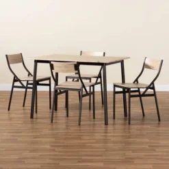 5pc Carmen Wood And Metal Dining Set Oak Brown/Dark Brown - Baxton Studio -Furniture Haven Shop GUEST 80e3a124 9a30 4bd5 a528 d41a9638594c