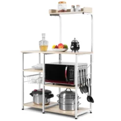 Costway 4-Tier Vintage Kitchen Baker's Rack Utility Microwave Stand W/ Basket & 5 Hooks 24 Costway 4-Tier Vintage Kitchen Baker's Rack Utility Microwave Stand W/ Basket & 5 Hooks -Furniture Haven Shop GUEST 81663026 a8fa 41cc 97dc 8c829f506c56