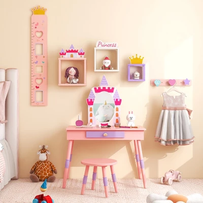 Costway Kids Vanity Set Princess Makeup Pretend Play Dressing Mirror Castle Girls Pink 1 Costway Kids Vanity Set Princess Makeup Pretend Play Dressing Mirror Castle Girls Pink