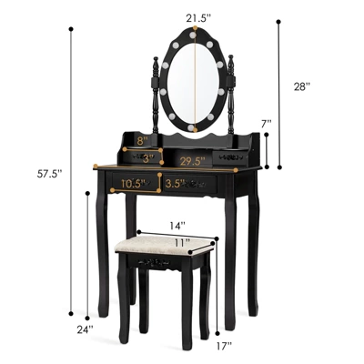 Vanity Table Set Detachable Makeup Table Dressing Desk With Mirror & Cushioned Stool Brown/White/Black 2 Vanity Table Set Detachable Makeup Table Dressing Desk With Mirror & Cushioned Stool Brown/White/Black - Image 2