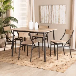 5pc Carmen Wood And Metal Dining Set Oak Brown/Dark Brown - Baxton Studio -Furniture Haven Shop GUEST 81cc35ba f085 4976 bb4b 1d09a902d5c1