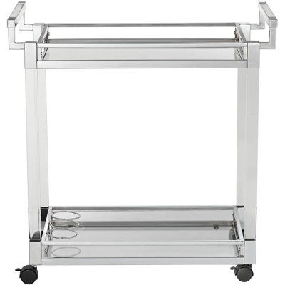 Studio 55D Rossi 32 3/4" Wide Clear Acrylic And Chrome Rolling Serving Bar Cart 4 Studio 55D Rossi 32 3/4" Wide Clear Acrylic And Chrome Rolling Serving Bar Cart - Image 4
