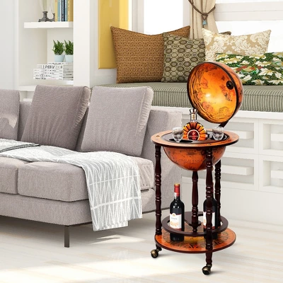 Costway 17.5'' Wood Globe Wine Bar Stand 16th Century Italian Rack Liquor Bottle Shelf 2 Costway 17.5'' Wood Globe Wine Bar Stand 16th Century Italian Rack Liquor Bottle Shelf - Image 2