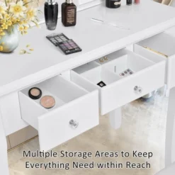 Costway Bedroom Wooden Mirrored Makeup Vanity Set Stool Table Set White 5 Drawers -Furniture Haven Shop GUEST 82a55a30 58f6 40a7 9d7d 1e37ae948dfa