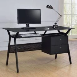 Weaving 2 Drawer Glass Top Computer Desk With Keyboard Tray Black - Coaster