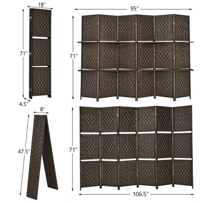 Costway 6 Panel Folding Room Divider 6Ft Weave Fiber Screen W/ 2 Display Shelves 1 Costway 6 Panel Folding Room Divider 6Ft Weave Fiber Screen W/ 2 Display Shelves