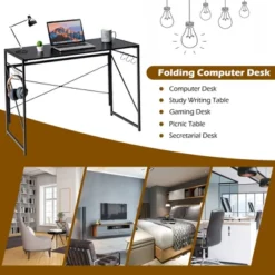 Costway Folding Computer Desk Writing Study Table W/6 Hooks Home Office BlackRustic BrowBrown Natural -Furniture Haven Shop GUEST 843c72e9 2b9c 4bf9 a15b dadaffa83fdc