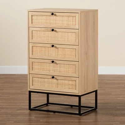 Amelia Wood Rattan 5 Drawer Storage Cabinet Natural Brown/Black - Baxton Studio 8 Amelia Wood Rattan 5 Drawer Storage Cabinet Natural Brown/Black - Baxton Studio - Image 8