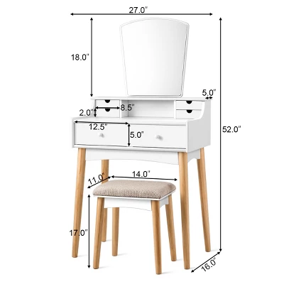 Costway Vanity Table 6 Dressing Table Cushioned Stool Makeup Table 1 Costway Vanity Table 6 Dressing Table Cushioned Stool Makeup Table