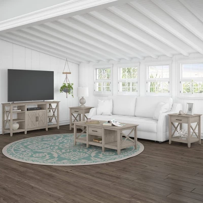 Key West Tall TV Stand For TVs Up To 70" Washed Gray - Bush Furniture 2 Key West Tall TV Stand For TVs Up To 70" Washed Gray - Bush Furniture - Image 2