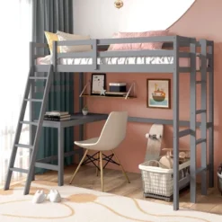 Costway Twin Loft Bed Frame W/Desk Angled And Built-in Ladder Solid Wooden Frame WhiteGreyExpresso -Furniture Haven Shop GUEST 87e064b7 3e96 4b60 869d 71df98cc9f1d