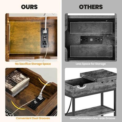 Tangkula End Table With Charging Station Industrial Nightstand Flip Top Side Pocket USB 6 Tangkula End Table With Charging Station Industrial Nightstand Flip Top Side Pocket USB - Image 6