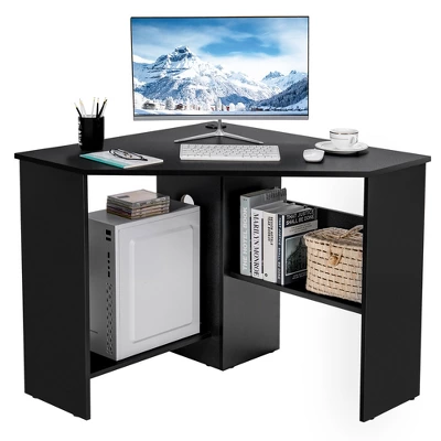 Costway Corner Computer Desk Triangle Writing Workstation W/ Storage Shelf WhiteBlack 10 Costway Corner Computer Desk Triangle Writing Workstation W/ Storage Shelf WhiteBlack - Image 10