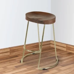 Farmhouse Counter Height Barstool With Wooden Saddle Seat And Tubular Frame - The Urban Port -Furniture Haven Shop GUEST 88c514e7 0fa5 4efc 9347 aa7109ffc39d