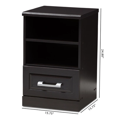 Odelia Modern And Contemporary Finished 1 Drawer Nightstand Dark Brown - Baxton Studio 8 Odelia Modern And Contemporary Finished 1 Drawer Nightstand Dark Brown - Baxton Studio - Image 8