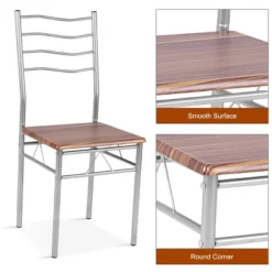 Costway 5 Piece Dining Table Set Wood Metal Kitchen Breakfast Furniture W/4 Chair Walnut -Furniture Haven Shop GUEST 8c48826c 9566 4a41 9485 86184c95a095