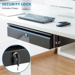 Mount-It! Under Desk Pull-Out Drawer With Lock And 2 Keys Included | Mounts To Desktops Tables And Workbenches Over 0.71 Inches Thick | Matte Black