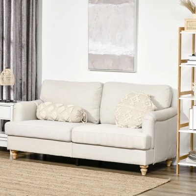 HOMCOM 3-Seater Sofa Couch, 71" Modern Linen Fabric Sofa With Rubber Wood Legs And Slatted Frame For Living Room, Bedroom And Apartment, Cream White 2 HOMCOM 3-Seater Sofa Couch, 71" Modern Linen Fabric Sofa With Rubber Wood Legs And Slatted Frame For Living Room, Bedroom And Apartment, Cream White - Image 2